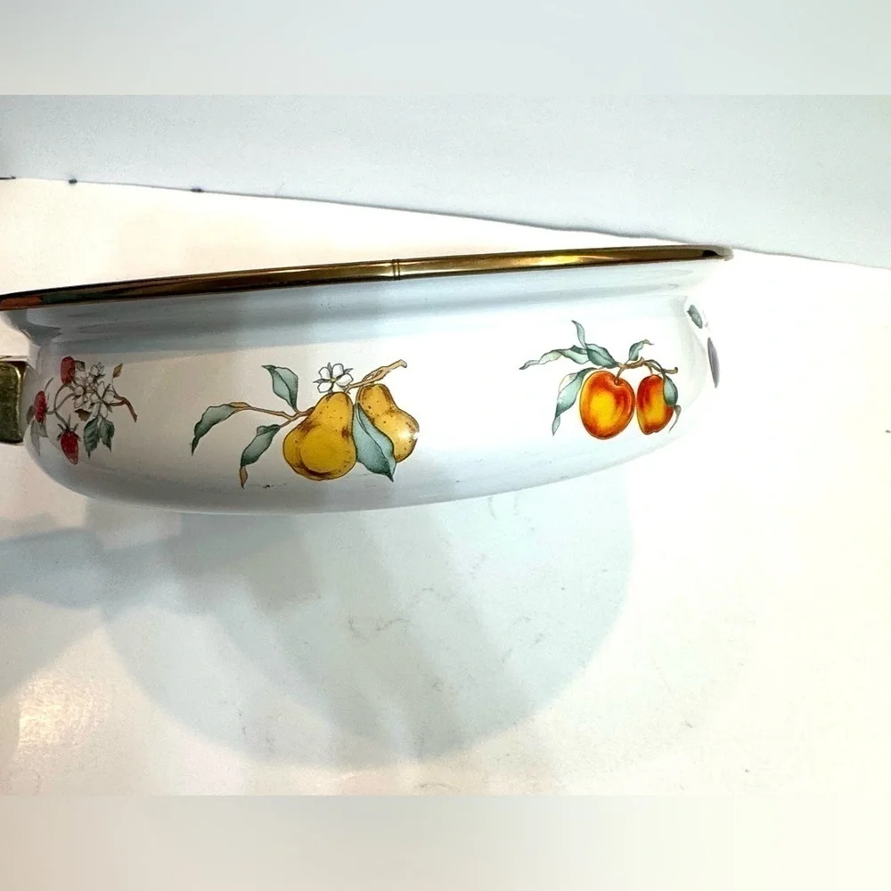 VTG NOS Enamel Fry Pan Fruit and Vegetable Motif Skillet 1970s Cookware